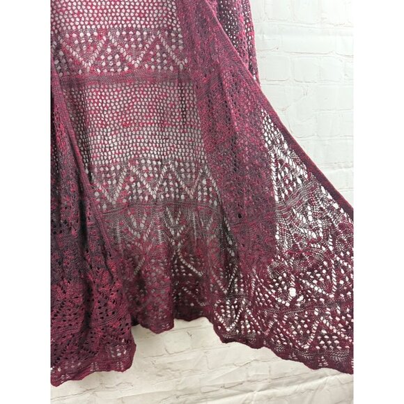 Two-one-two New York Cardigan Womens Size Medium Maroon Black Marled Open Front - Picture 3 of 5